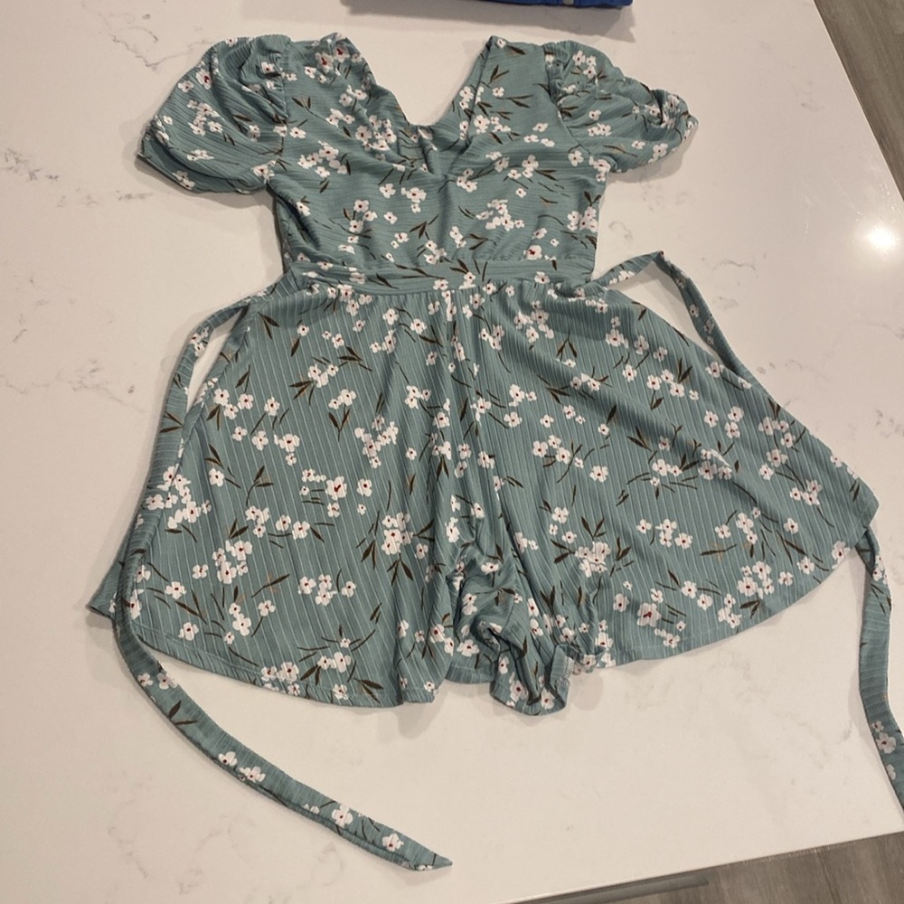 White and Sea foam Floral Romper